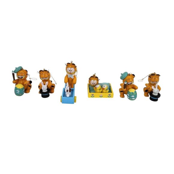 Vintage Dakin Garfield Wooden Easter Ornaments 1981 6pc - Picture 13 of 13